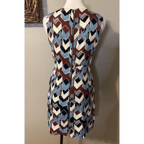Diane Von Furstenburg Dress 6 Stretch Silk Blue Maroon Pockets Sleeveless Summer - Picture 4 of 11